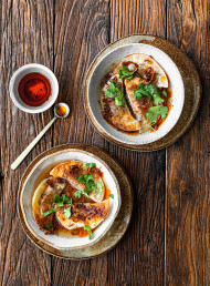 Carrot and Tofu Dumplings in Broth with Chilli and Shallot Oil