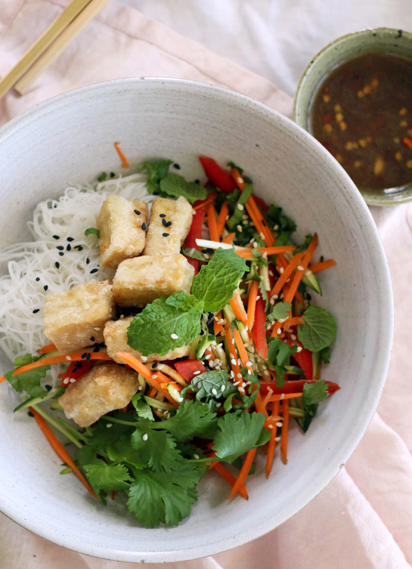 Vietnamese Noodle Salad with Crunchy Salt and Pepper Tofu