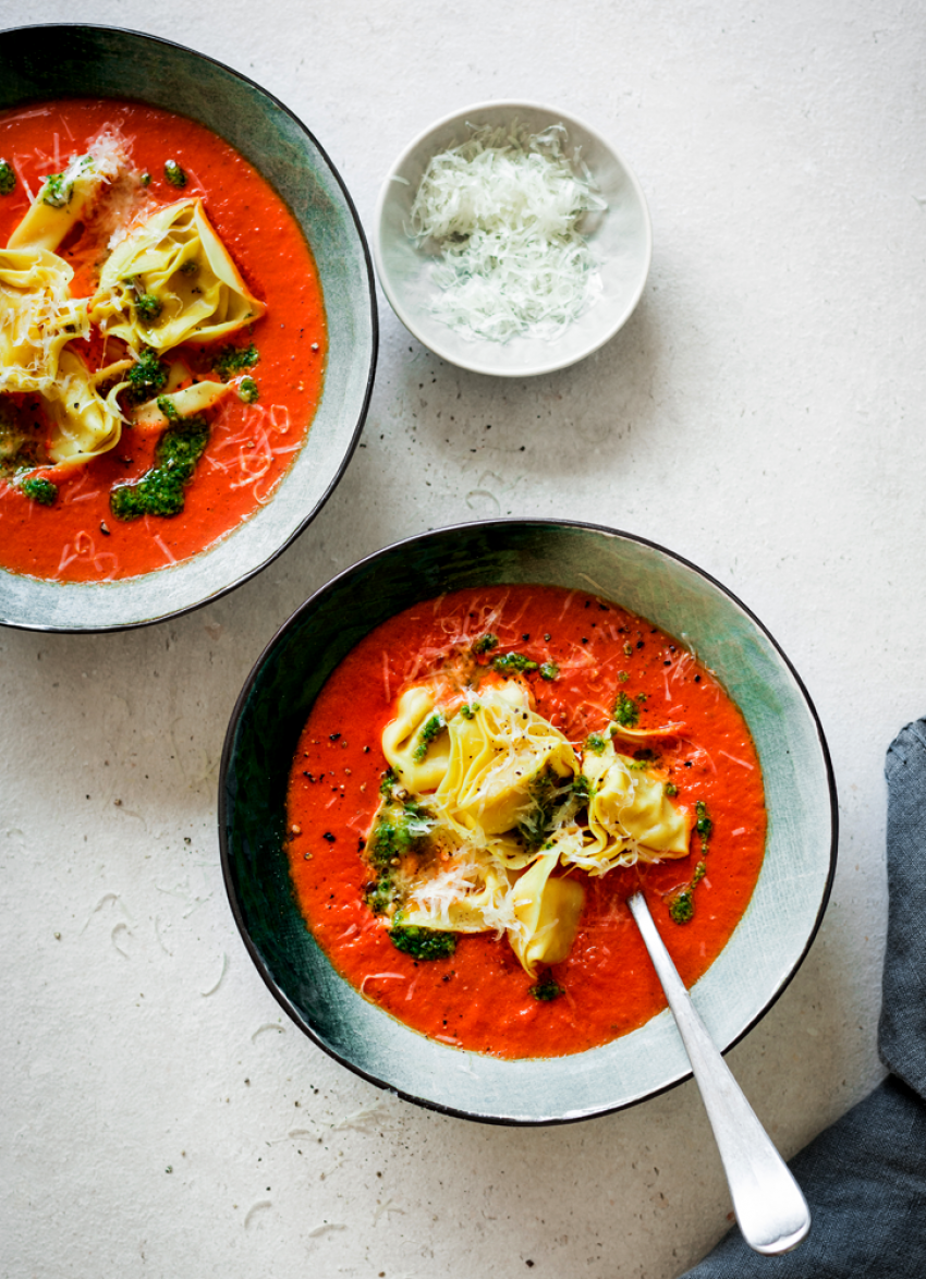 Tomato Soup with Cheese Ravioli