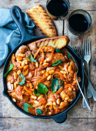 Chicken, Bacon & Sausages with Smoky Tomato Beans