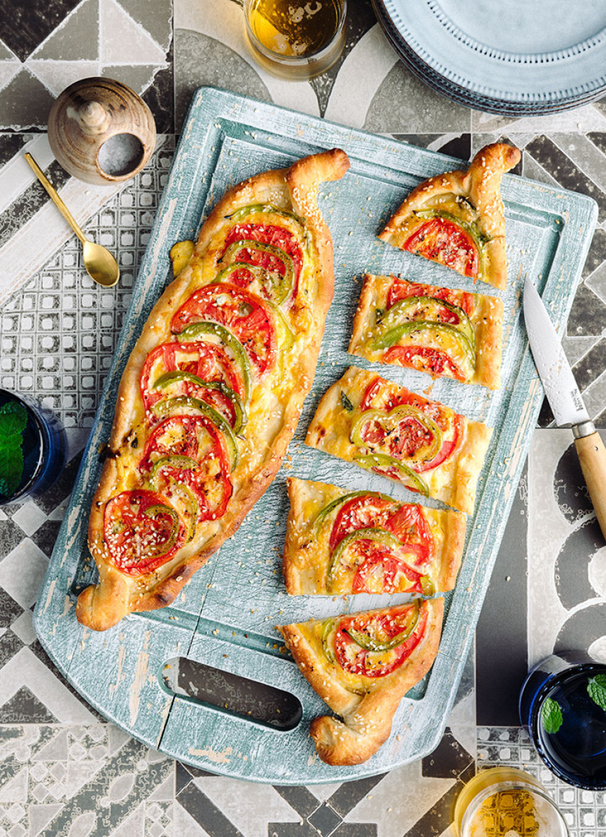 Two Cheese, Tomato and Capsicum Pide