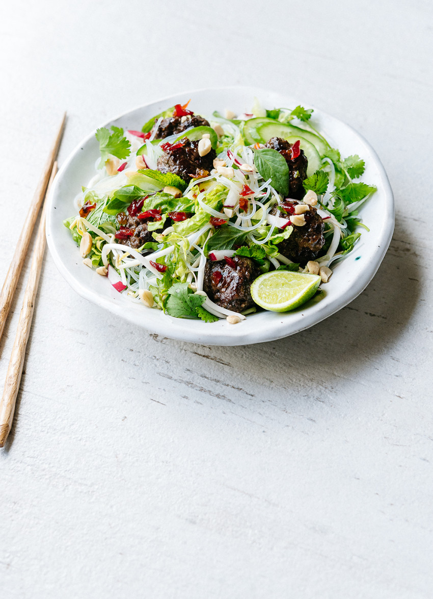 Venison Meatballs on Vermicelli Salad