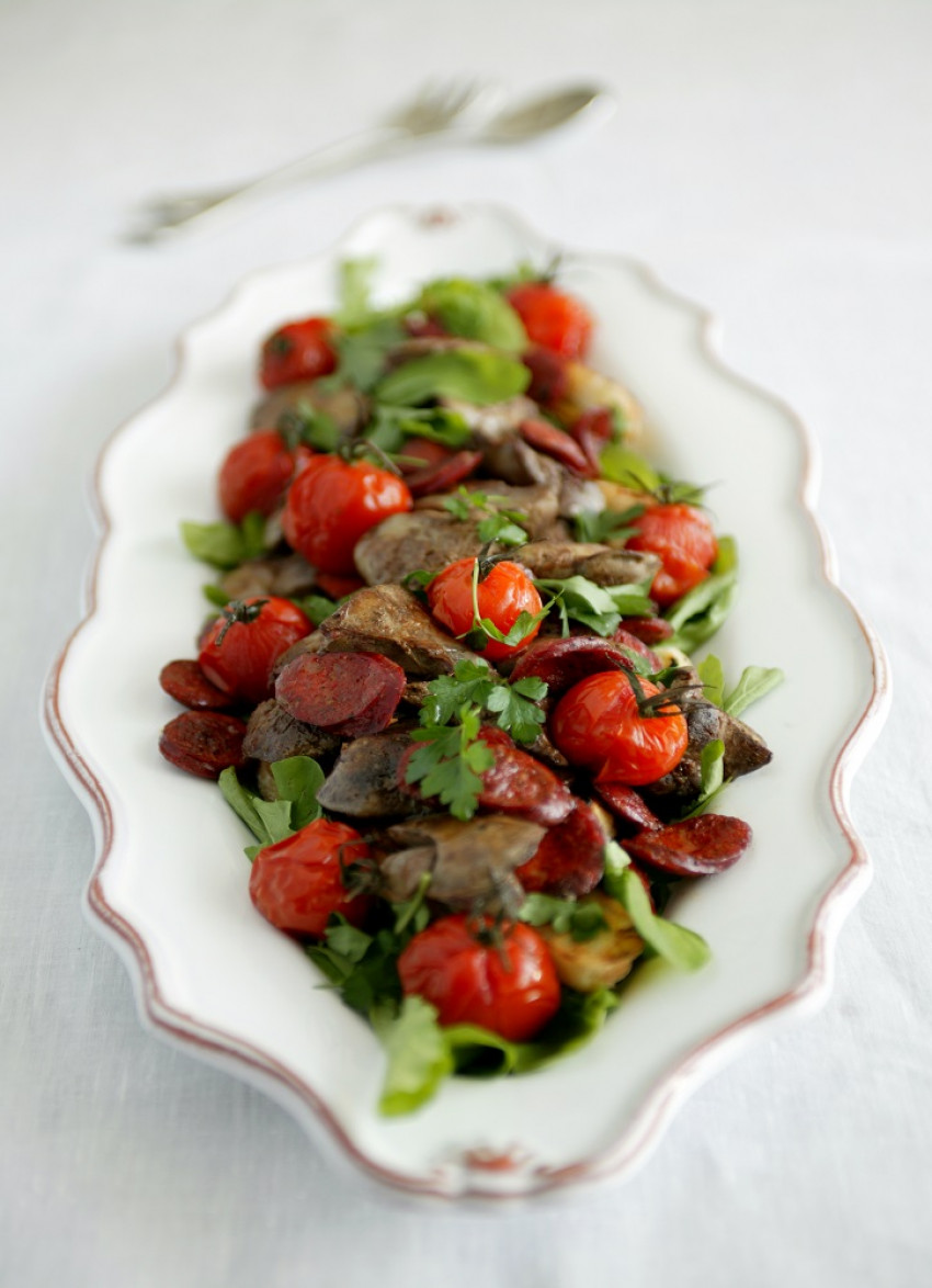 Warm Autumn Salad of Chicken Livers and Chorizo