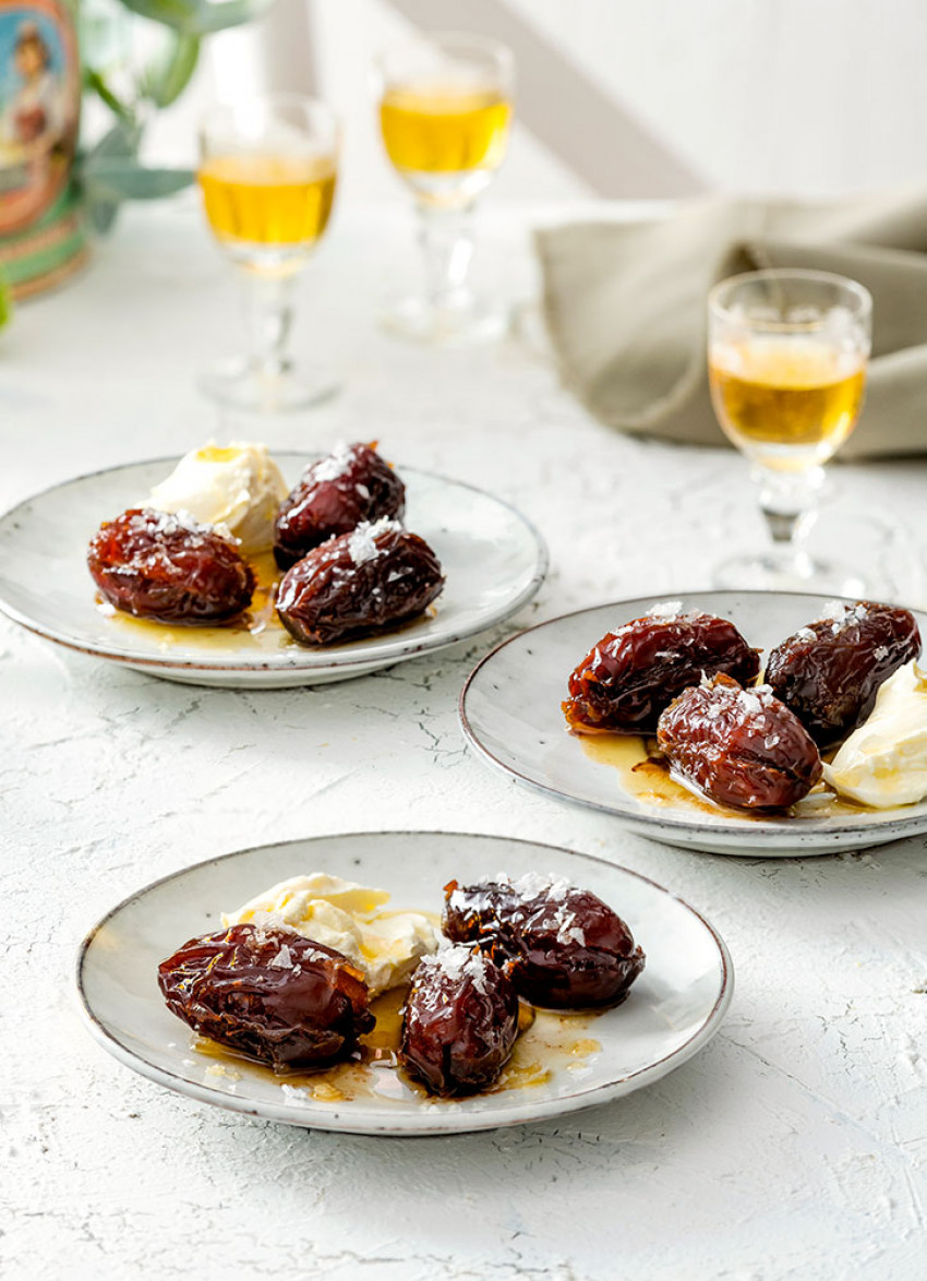 Warm Dates with Dark Chocolate, Sea Salt and Crème Fraîche