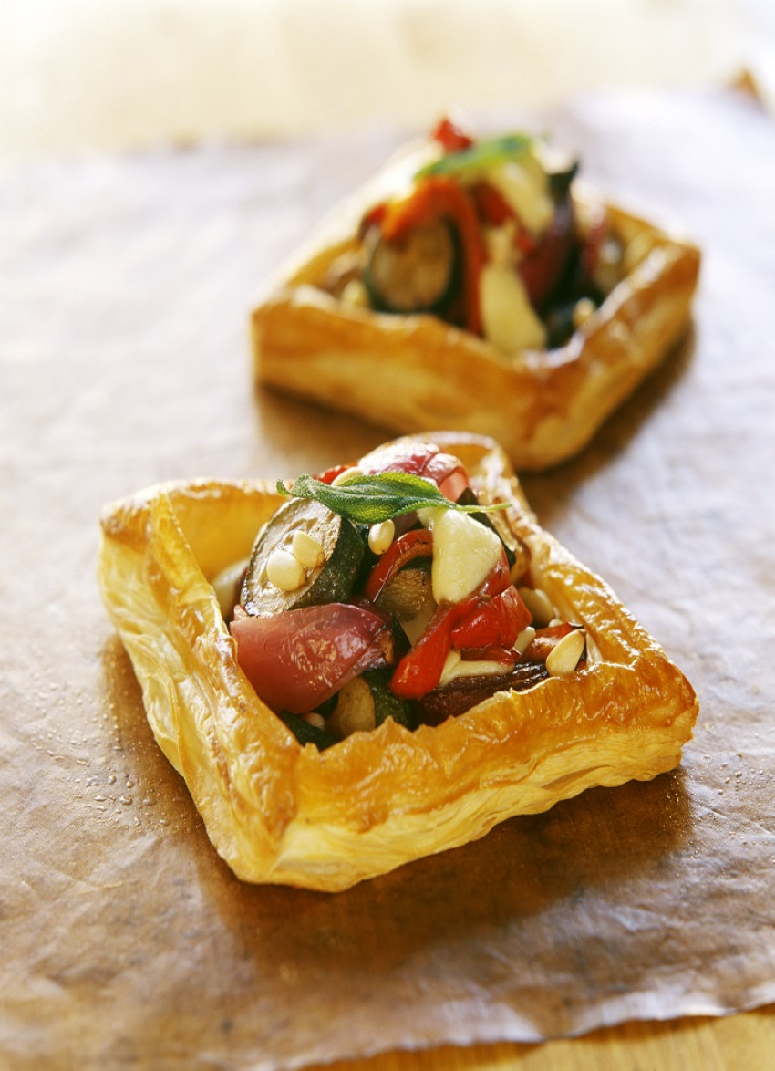 Zucchini, Red Capsicum and Bocconcini Tarts